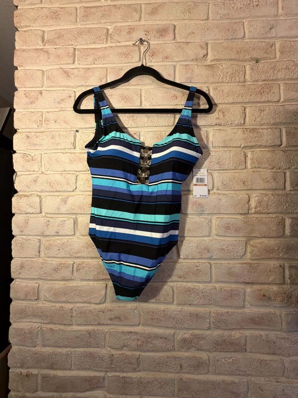 Michael Kors Multi-Stripe Ring-Front One-Piece Swimsuit